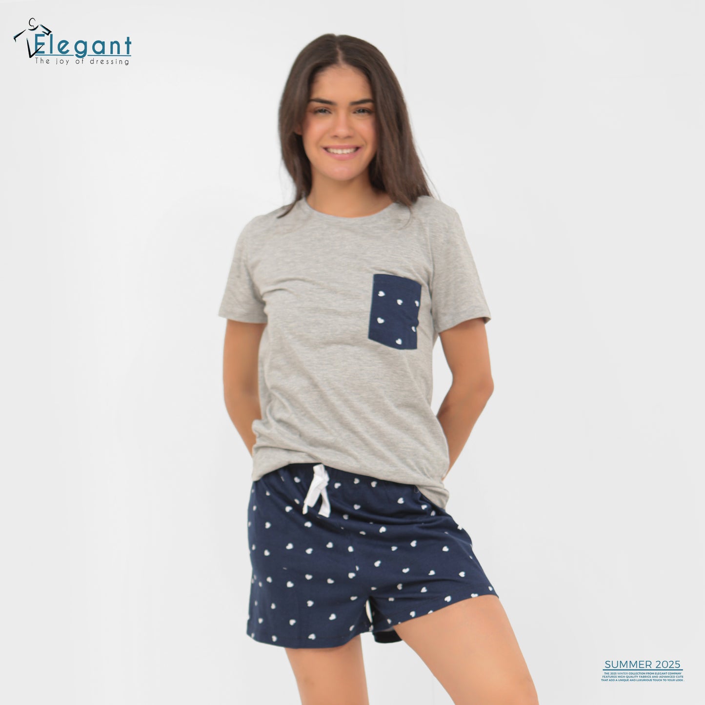 PJ short Cotton Grey - Hearts with Pockets