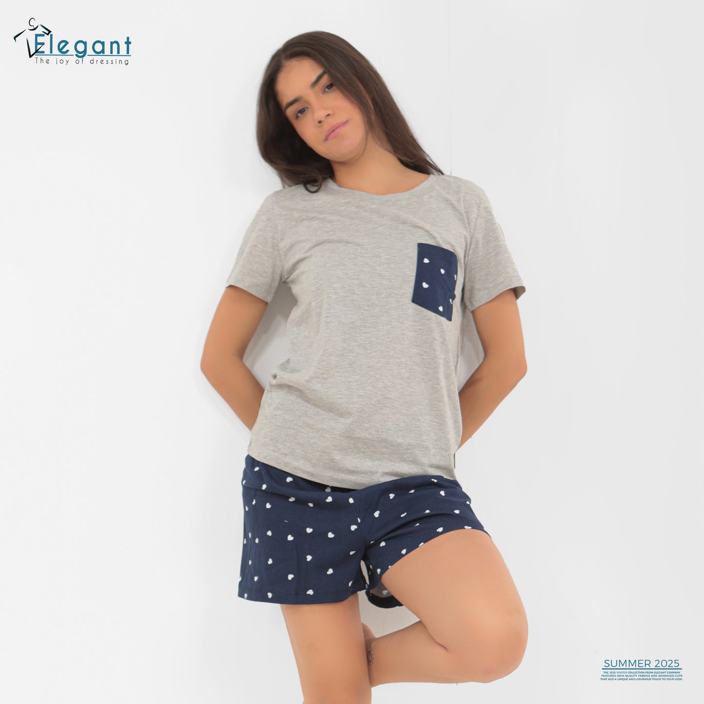 PJ short Cotton Grey - Hearts with Pockets