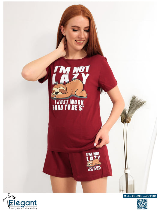 PJ short Cotton Burgundy - i'm not lazy