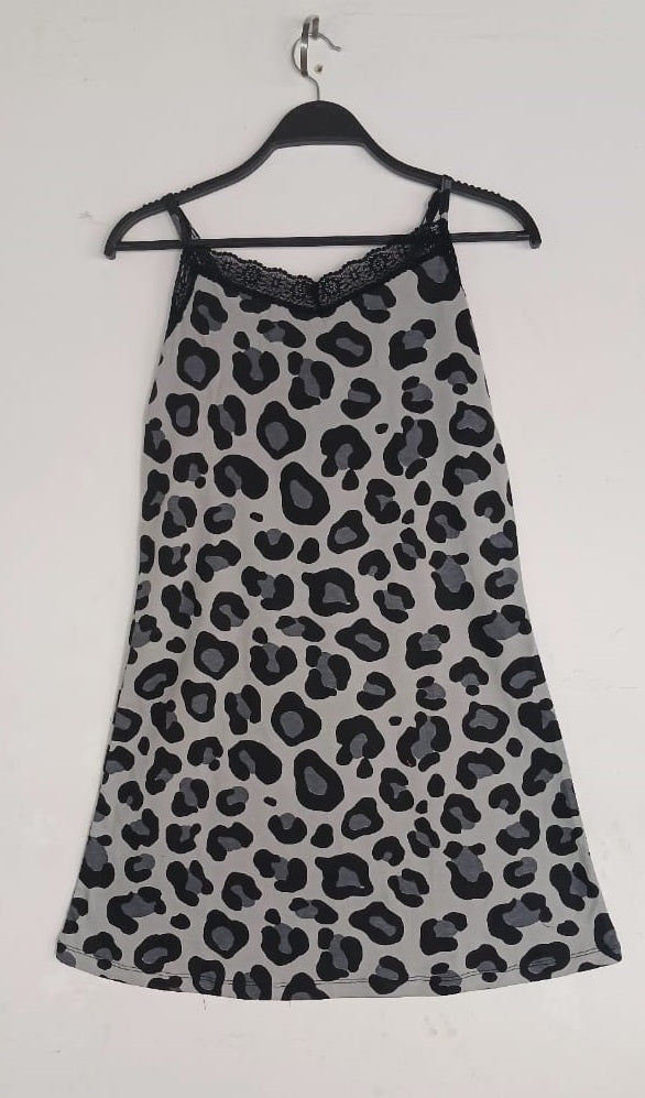 Straps Nightshirt Cotton Grey - Printed Leopard