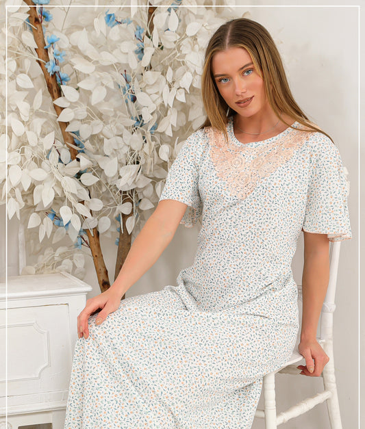 BIG SIZE - Maxi Galabeya White Floral / Simon macrame