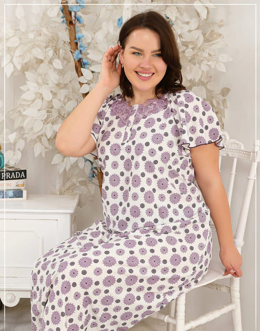 BIG SIZE - Maxi Galabeya short sleeves - Mandala Purple