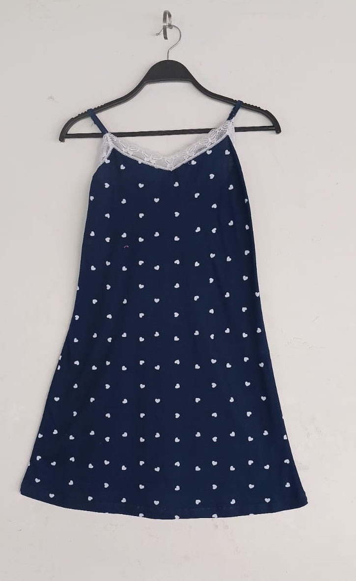 Straps Nightshirt Cotton - mini hearts - Navy
