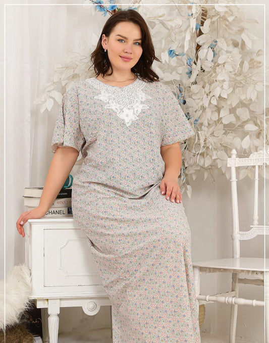 BIG SIZE - Maxi Galabeya multicolor Turquoise with Macrame