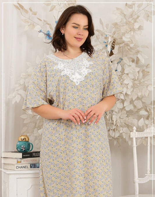 BIG SIZE - Maxi Galabeya multicolor yellow with Macrame