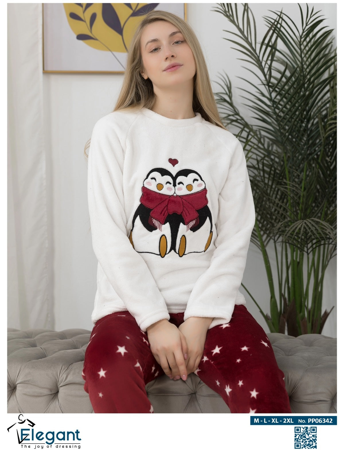 Polar PJ Offwhite/Maroon - Penguins in Love
