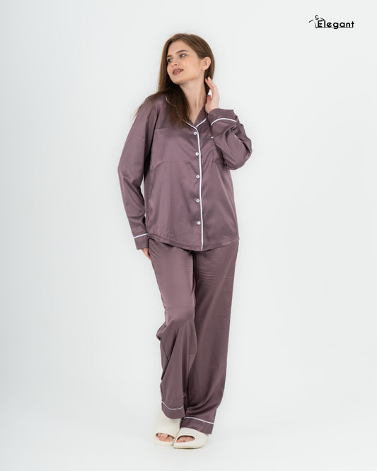 Satin Long sleeves Classic PJ Pants - Mauve