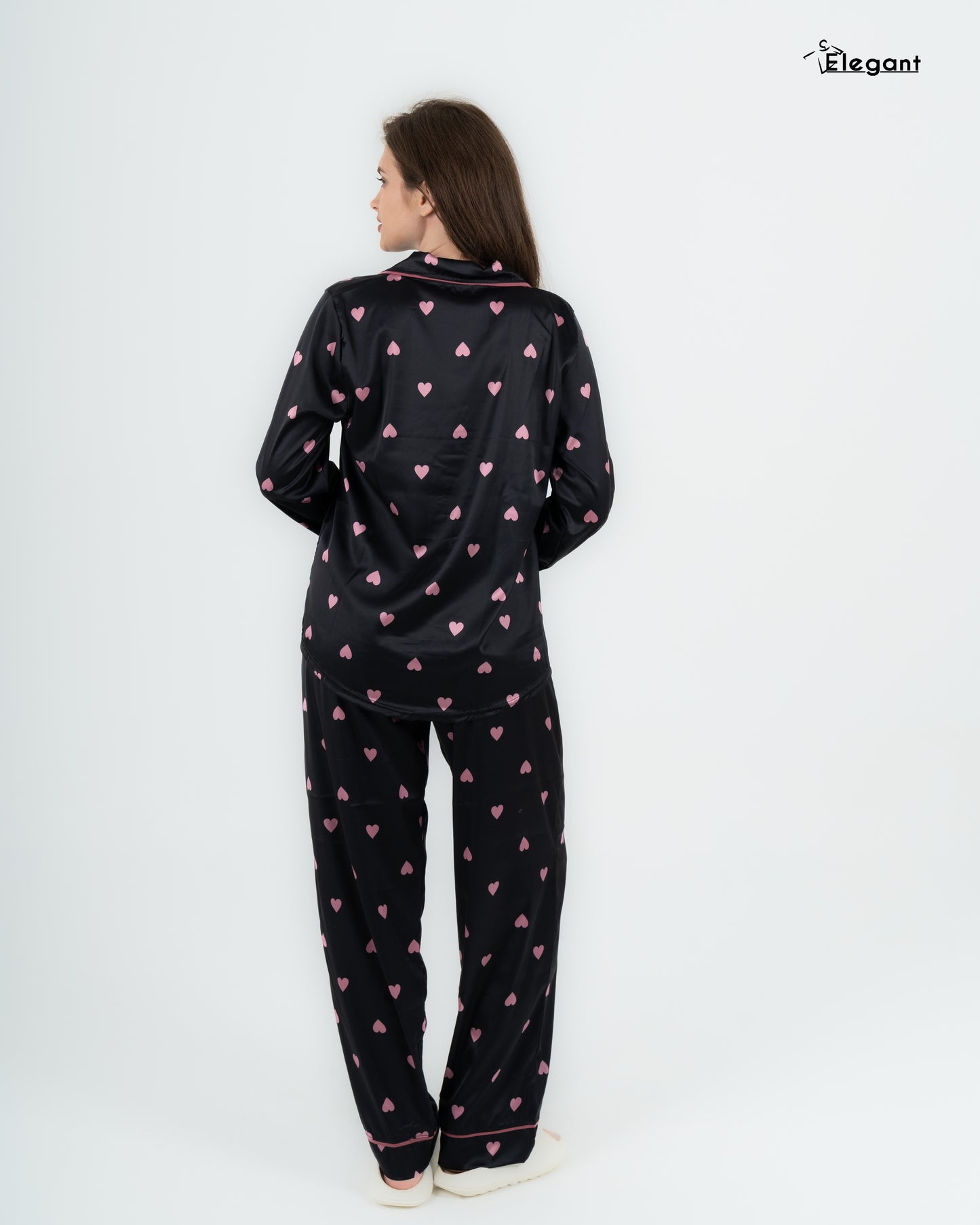 Satin Long sleeves Classic PJ Pants - Black Tender hearts