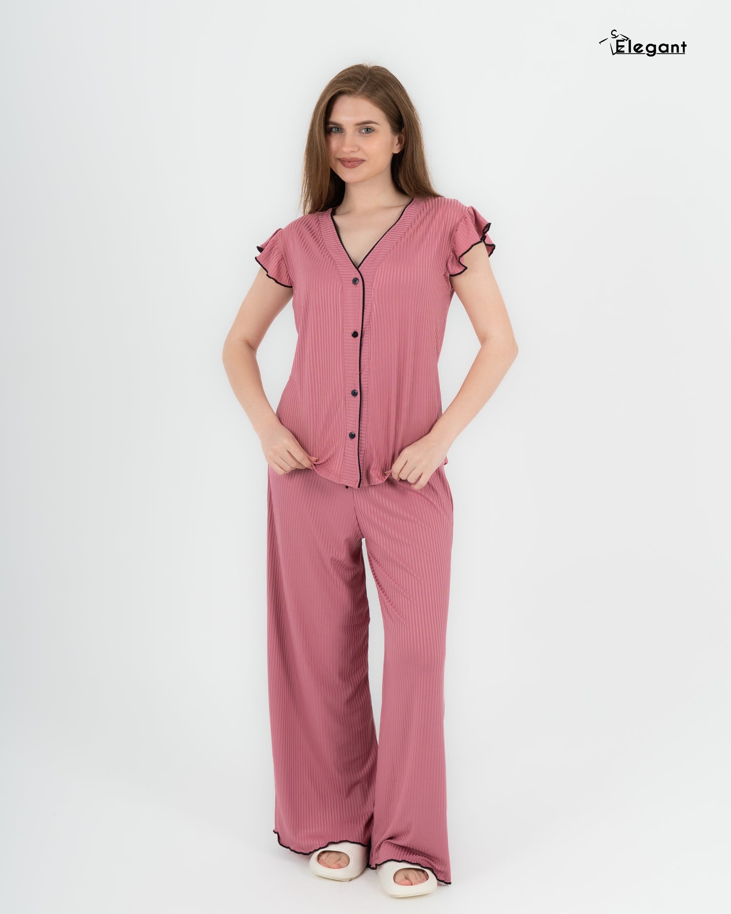 Ribbed PJ Pants - Button up - Cashmere