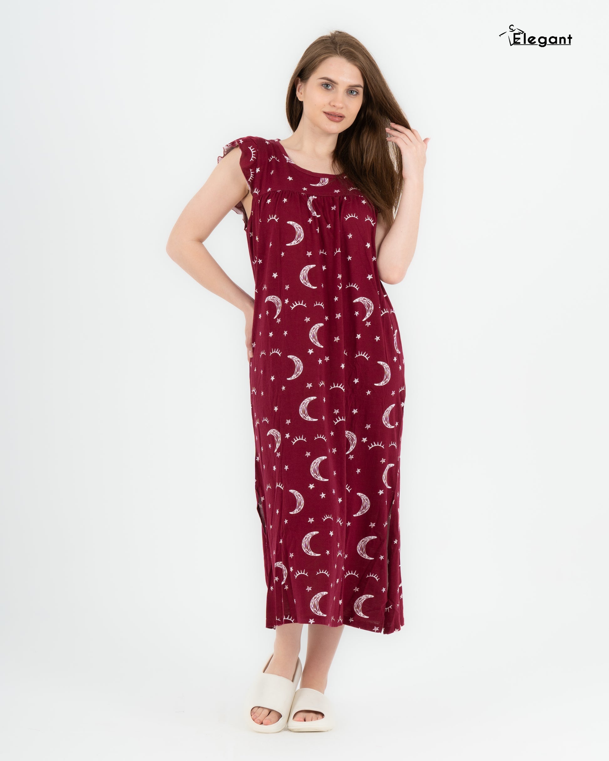 Modern Ruffles Galabeya - Burgundy Crazy Galaxy