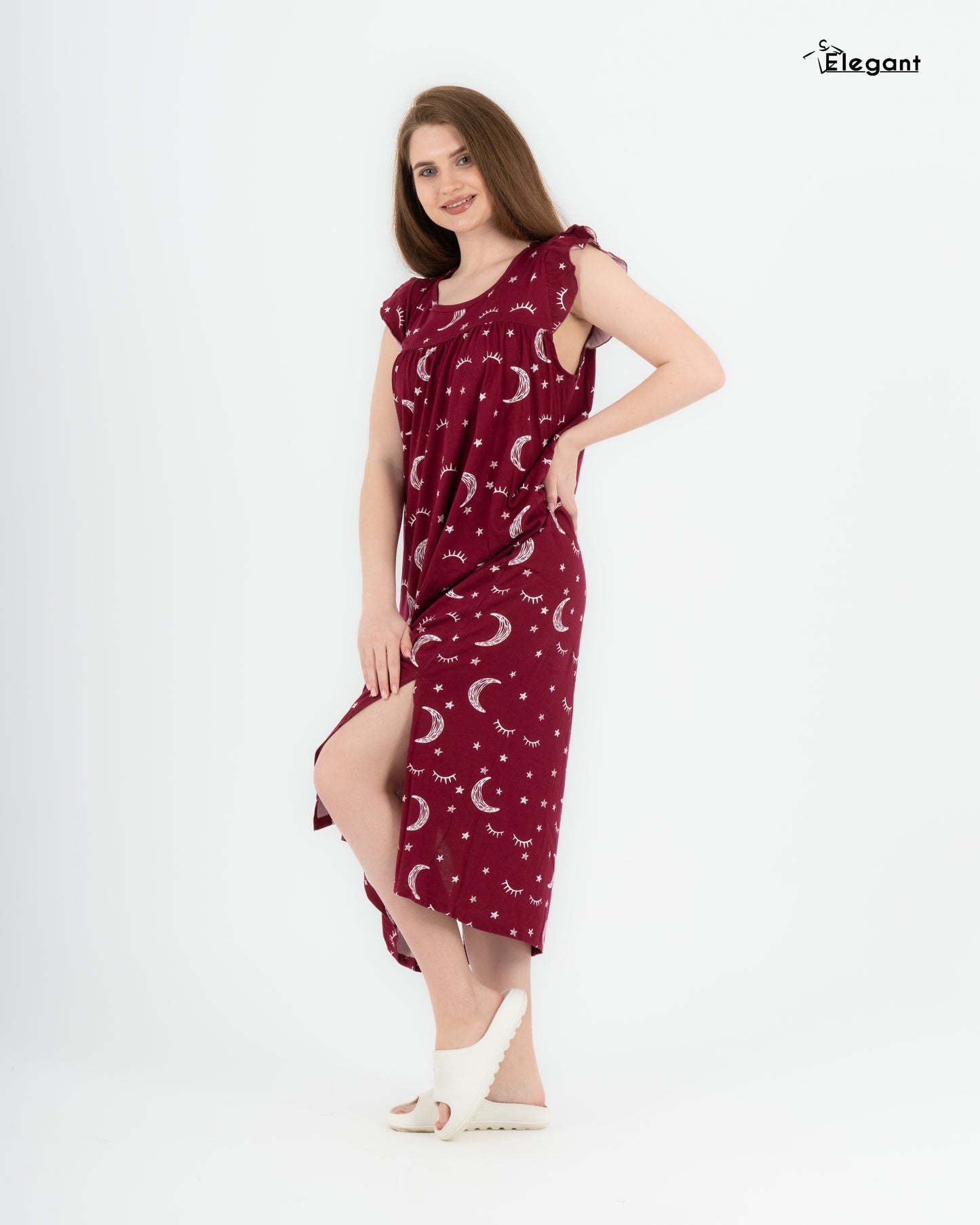 Modern Ruffles Galabeya - Burgundy Crazy Galaxy