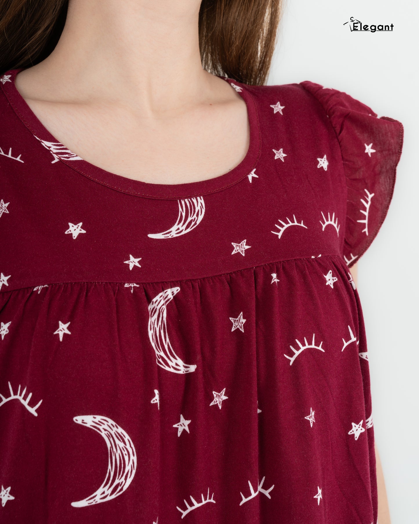 Modern Ruffles Galabeya - Burgundy Crazy Galaxy