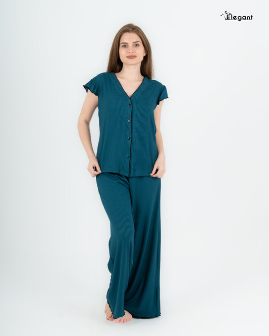 Ribbed PJ Pants - Button up - Deep Teal