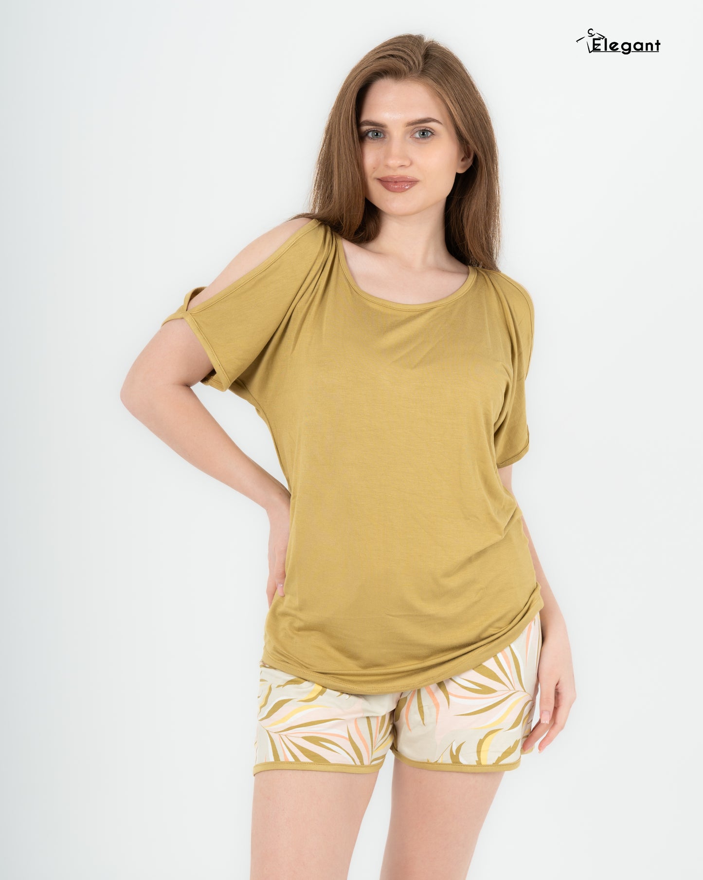Viscose PJ Shorts, Shoulder Slit - Mustard