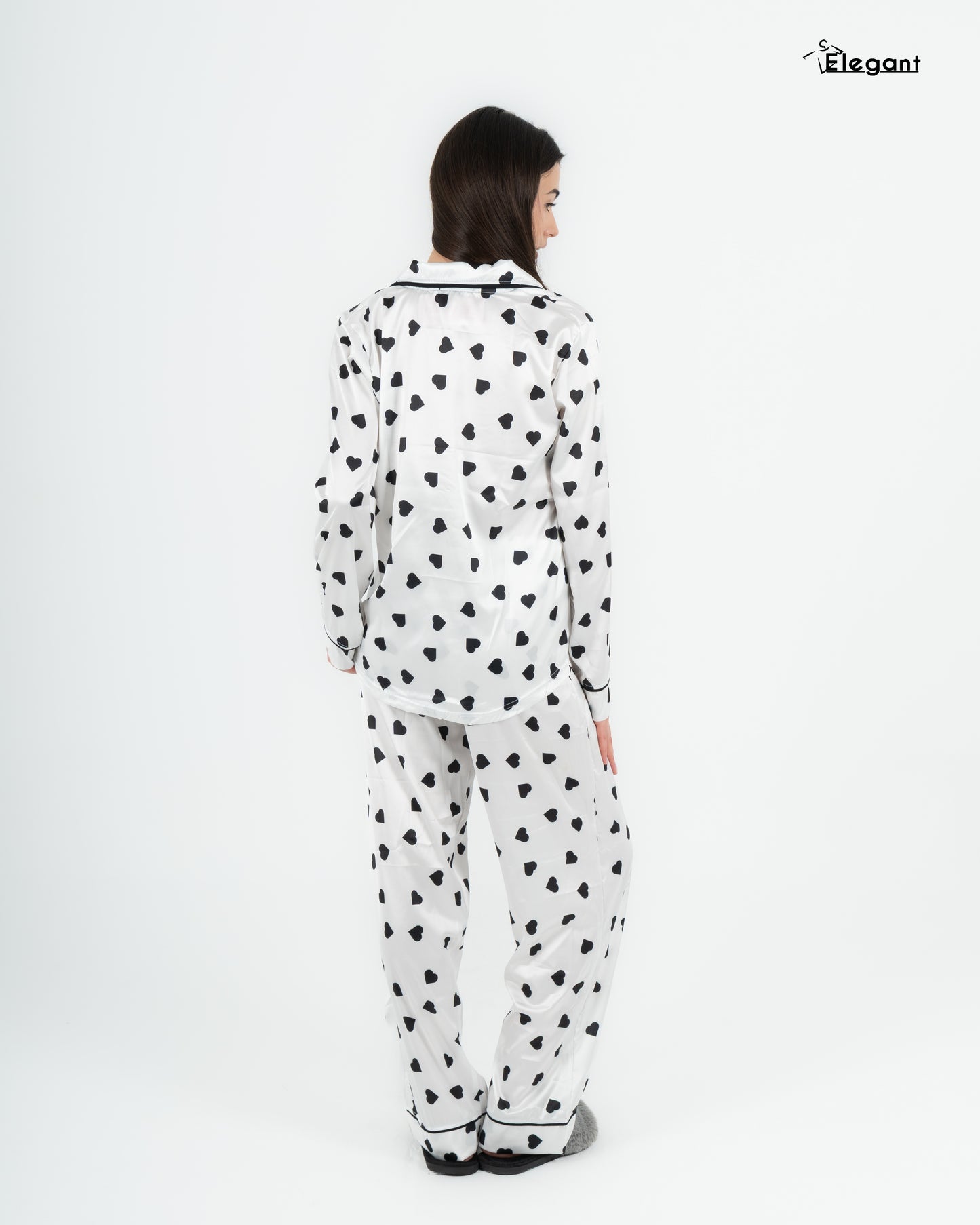 Satin Long sleeves Classic PJ Pants - White Tender hearts