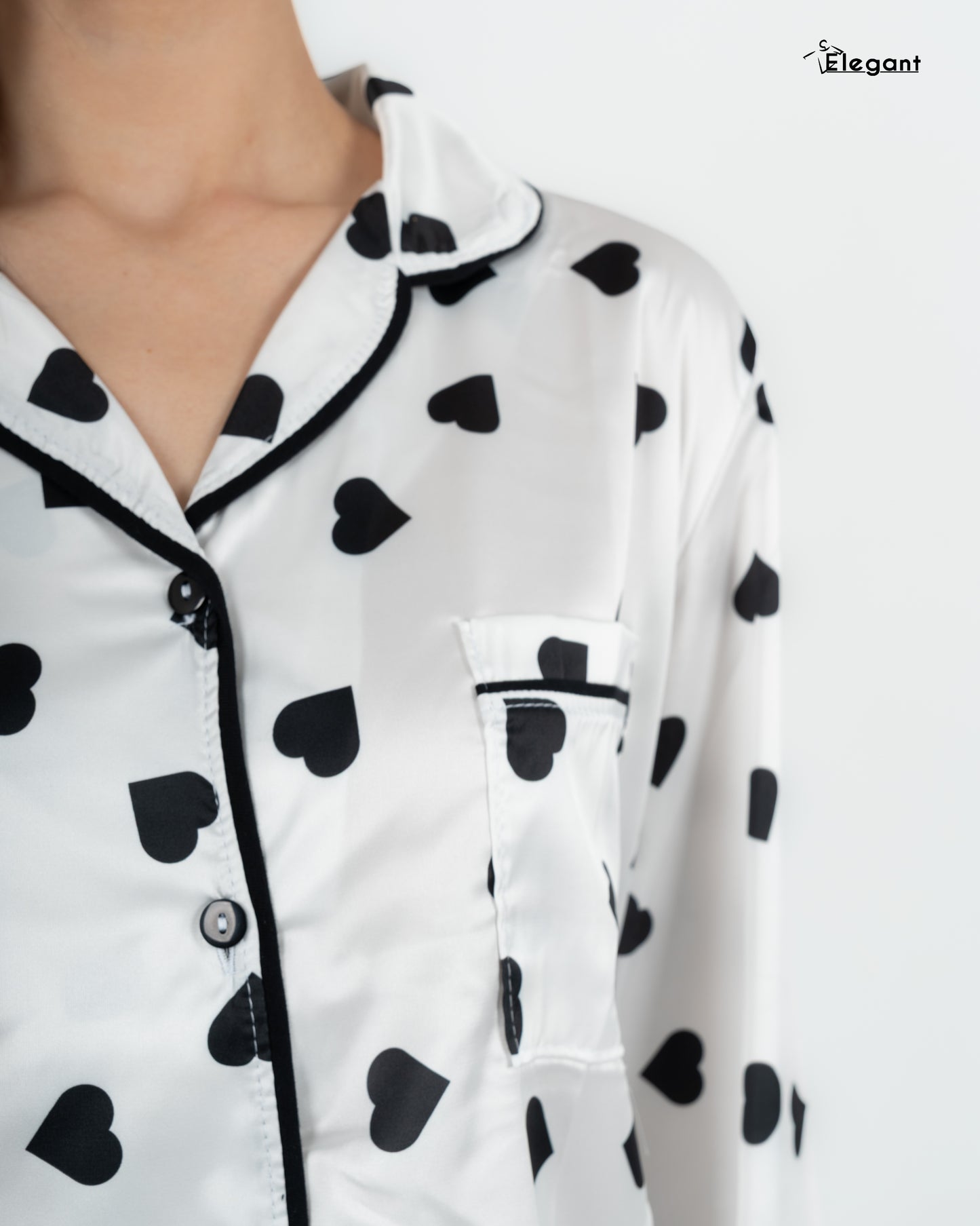 Satin Long sleeves Classic PJ Pants - White Tender hearts