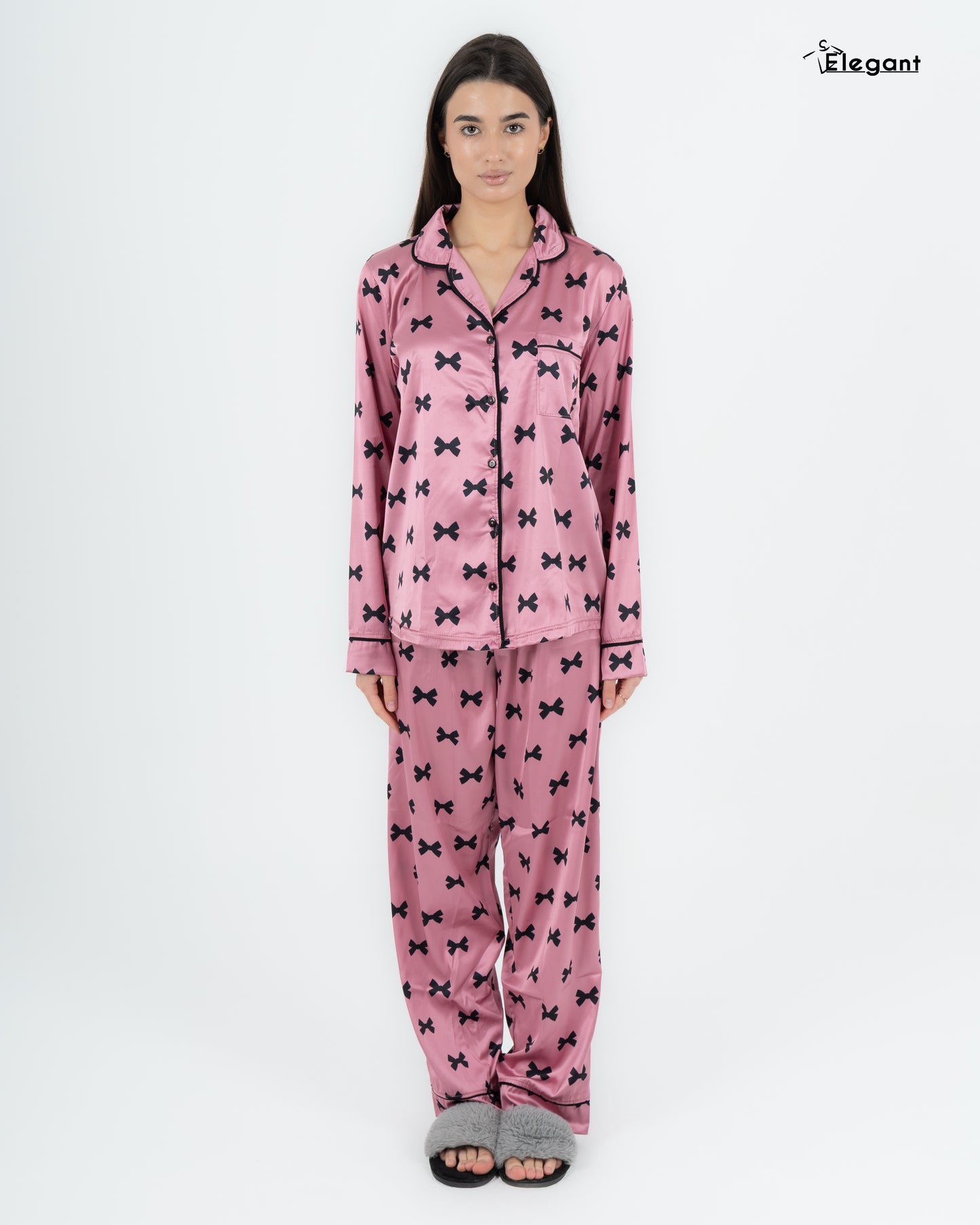 Satin Long sleeves Classic PJ Pants - Pink Bow Print