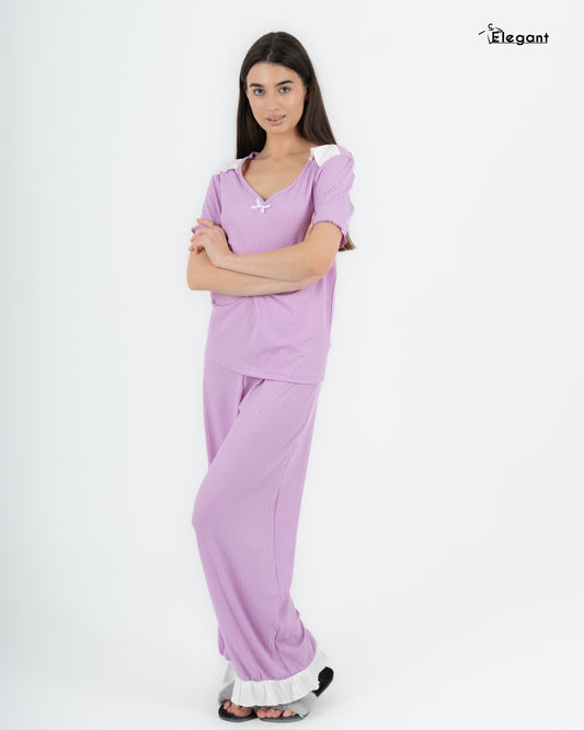 Ribbed PJ Pants - Shoulder Patch - Lilac