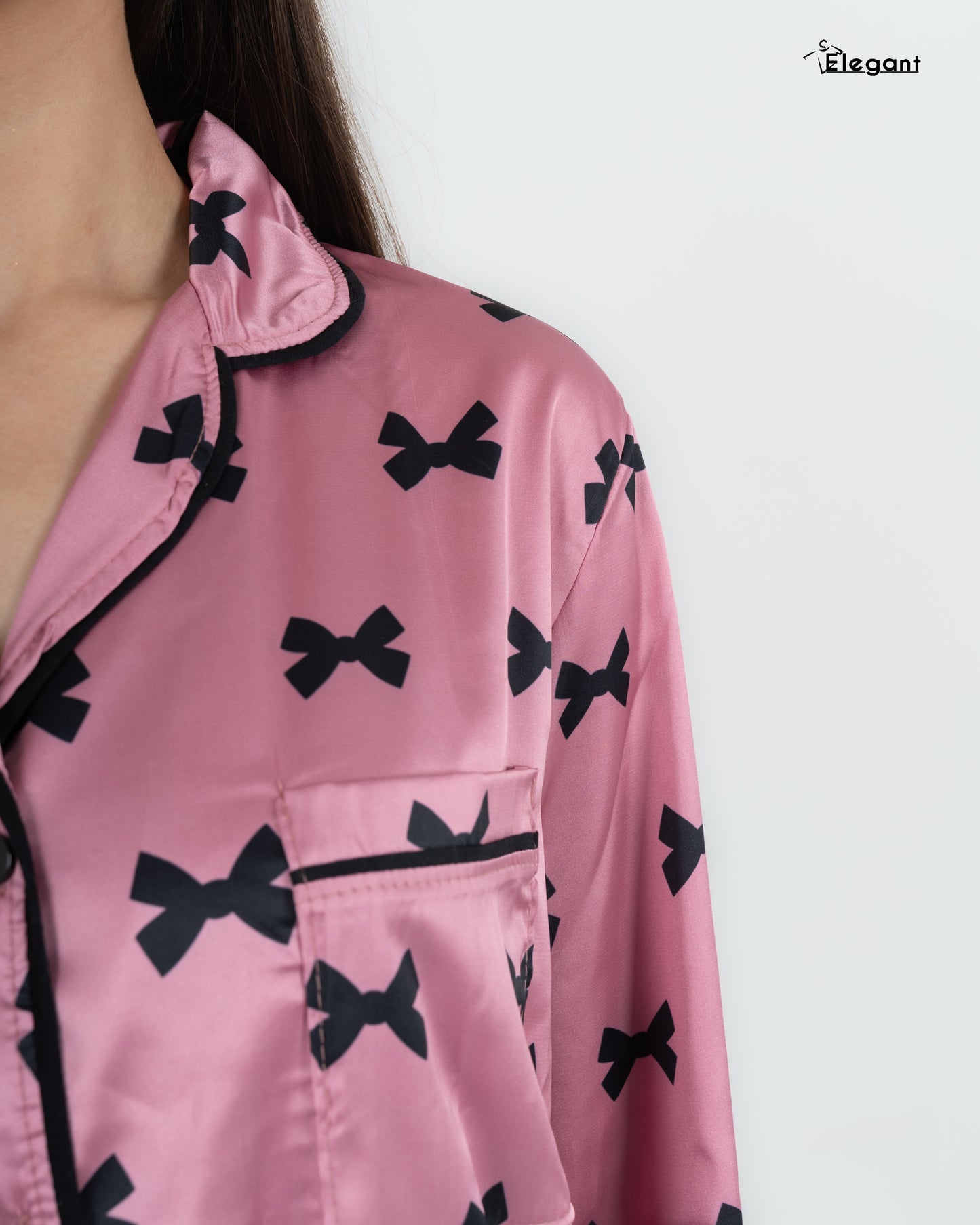Satin Long sleeves Classic PJ Pants - Pink Bow Print