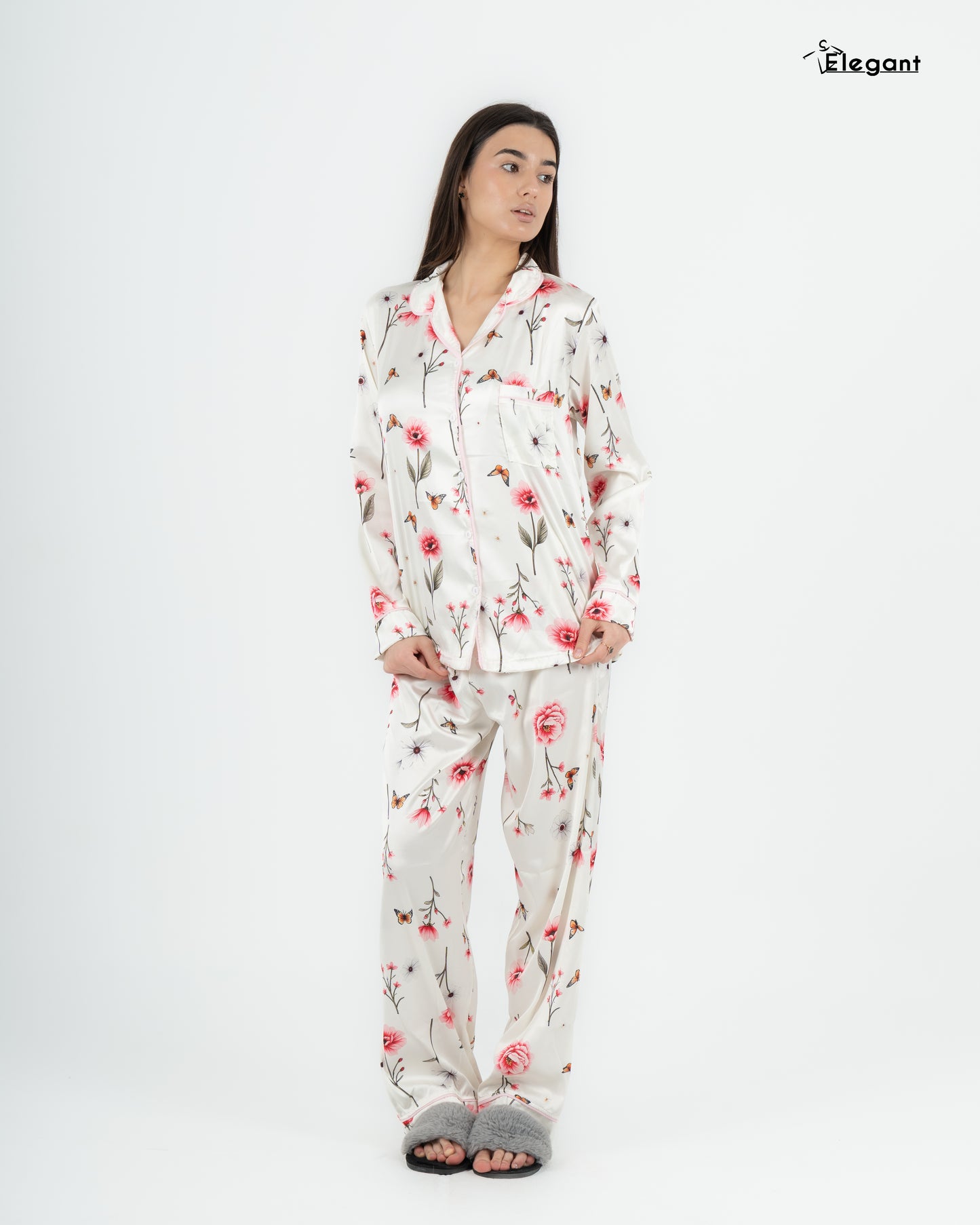 Satin Long sleeves Classic PJ Pants - Offwhite Spring