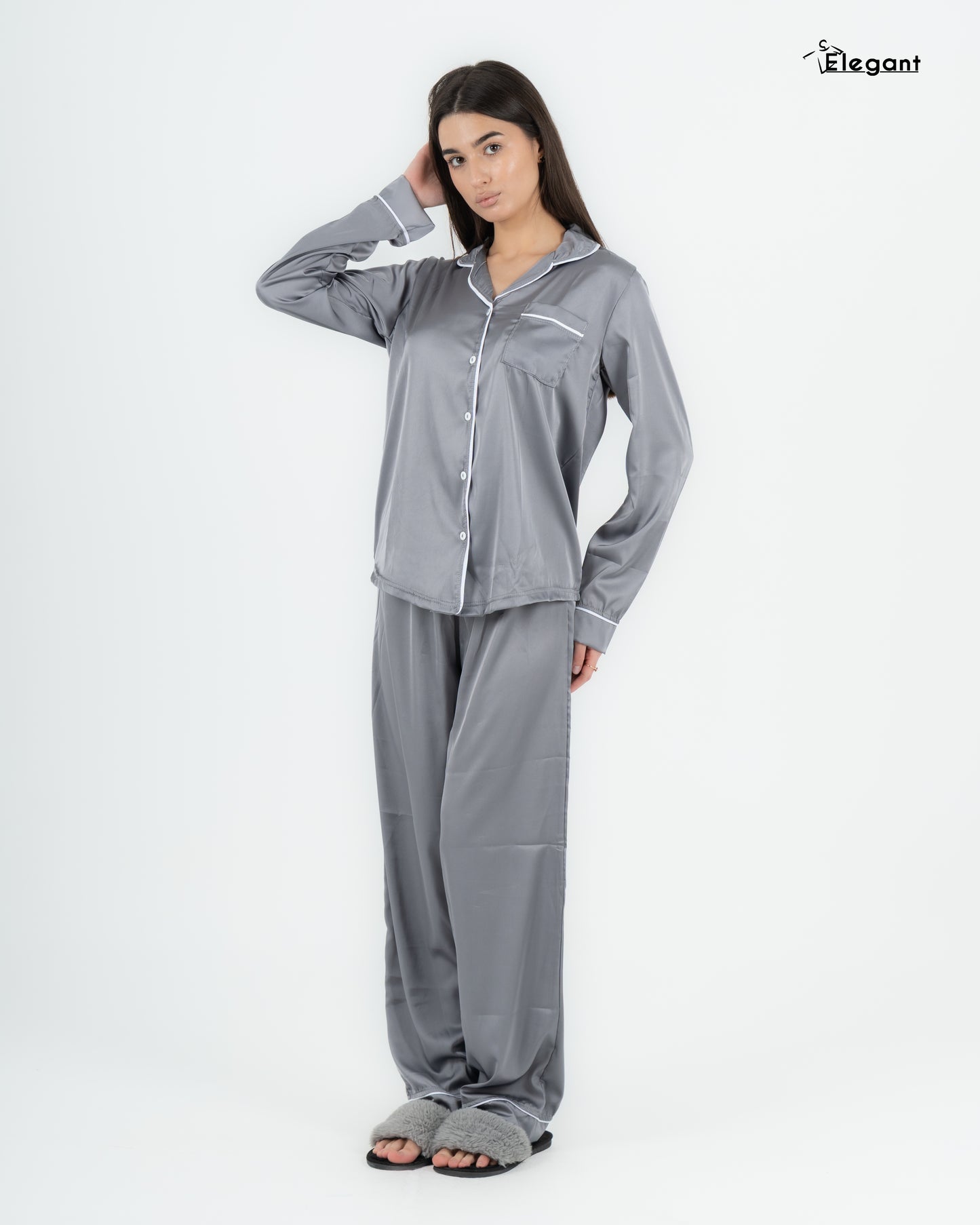 Satin Long sleeves Classic PJ Pants - Silver