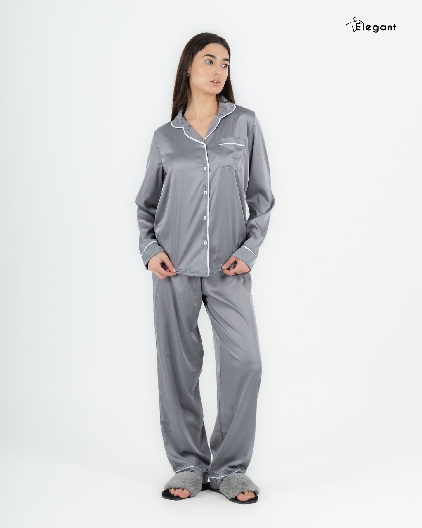 Satin Long sleeves Classic PJ Pants - Silver