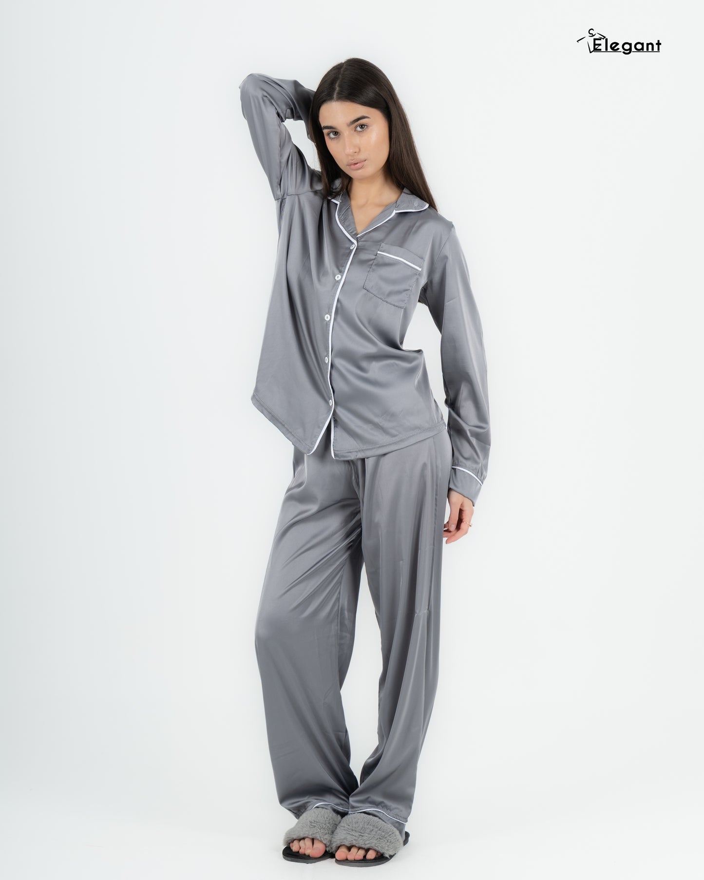 Satin Long sleeves Classic PJ Pants - Silver