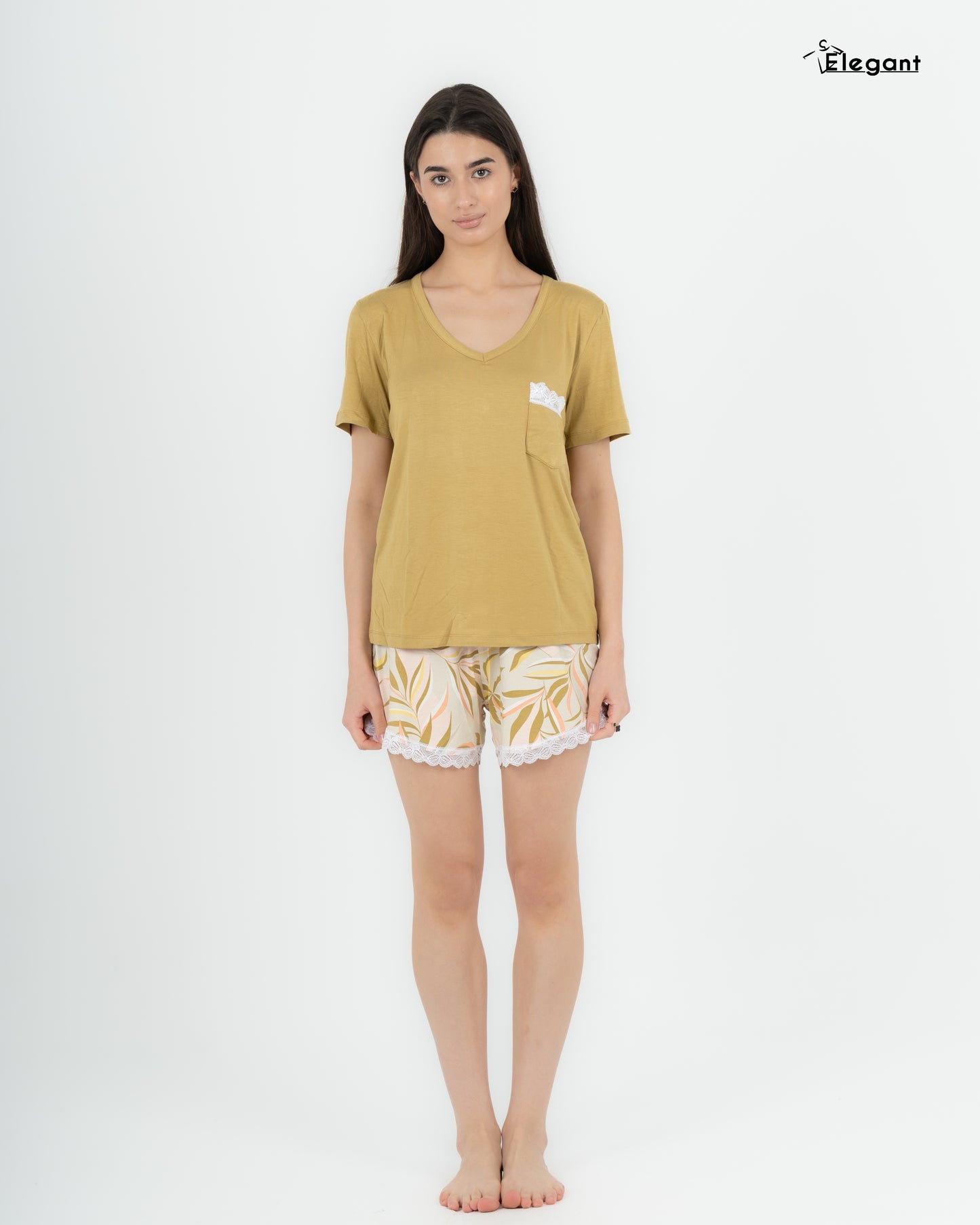 Viscose PJ Shorts, Pocket - Mustard