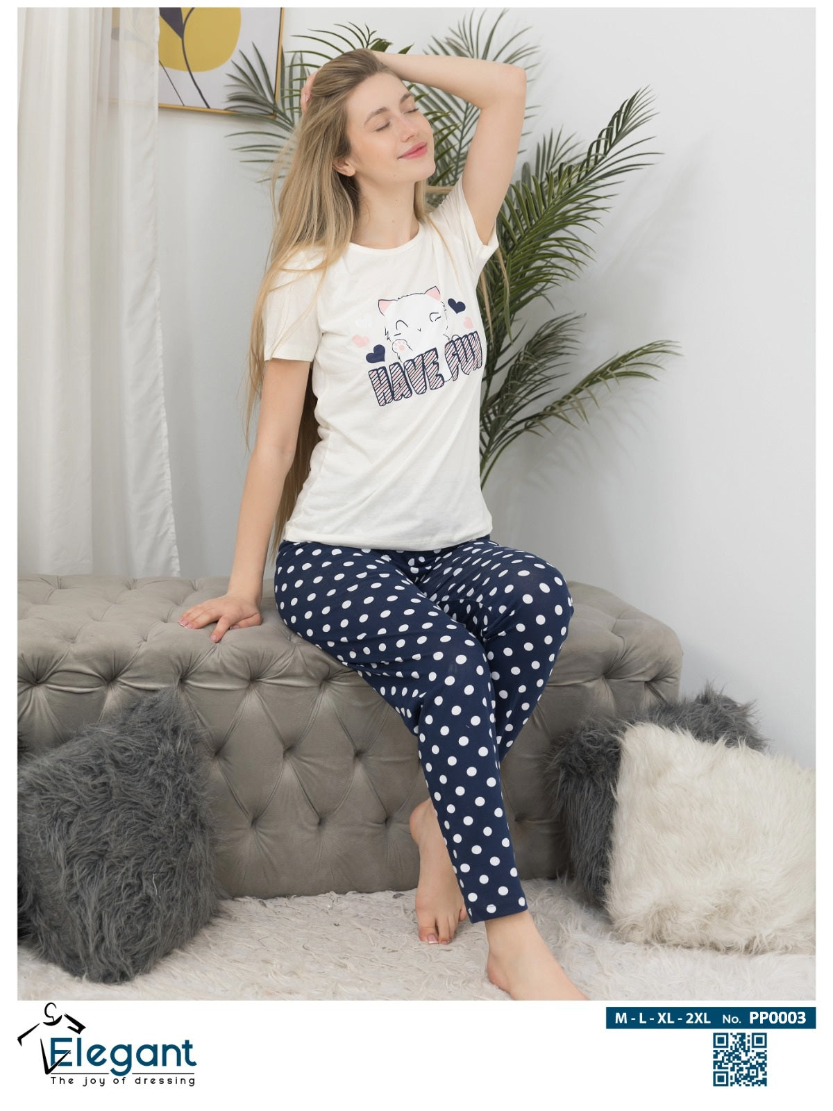 PJs Pants Cotton - Offwhite Navy dots - Have fun