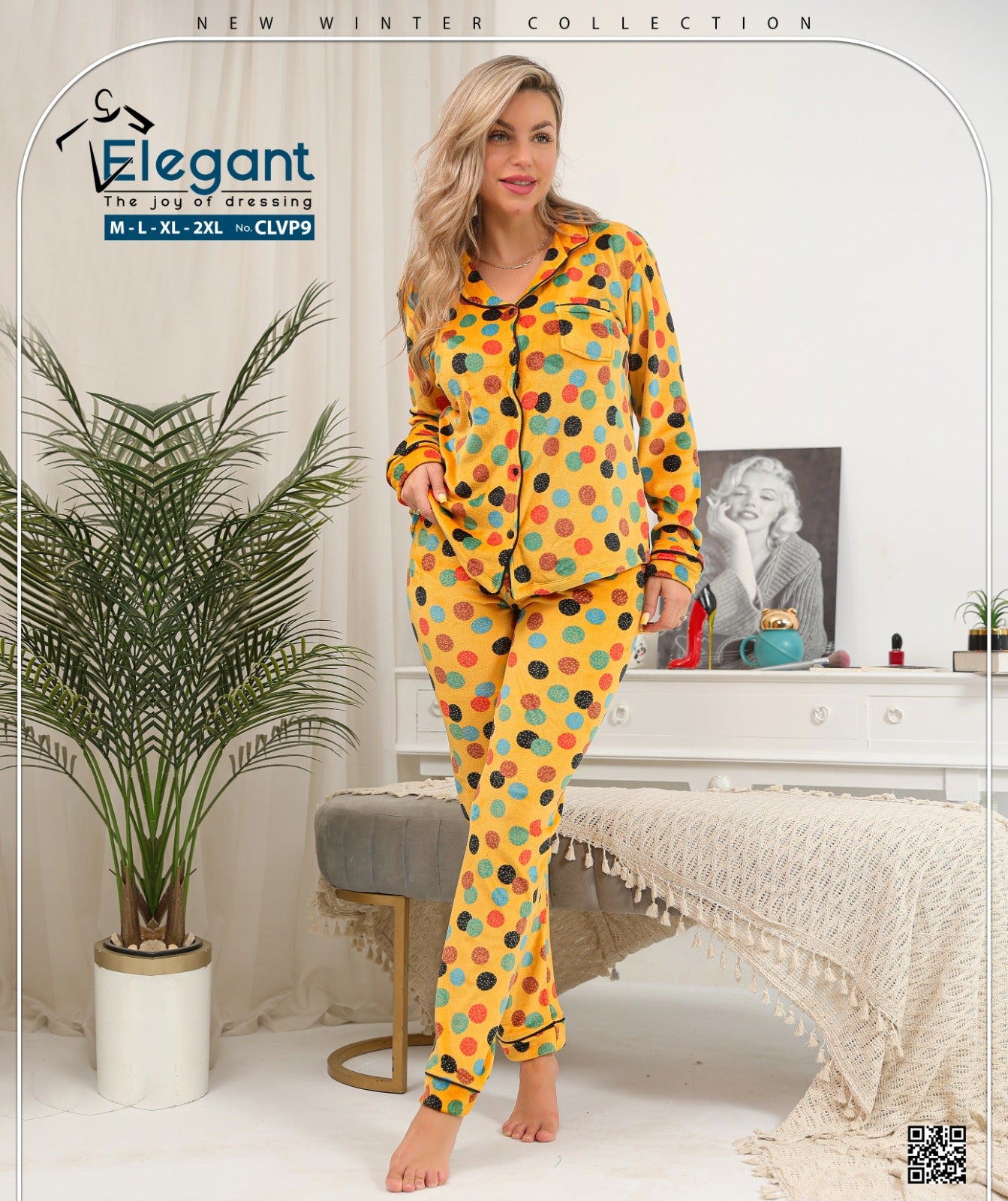 Velvet Pyjama Dots Yellow