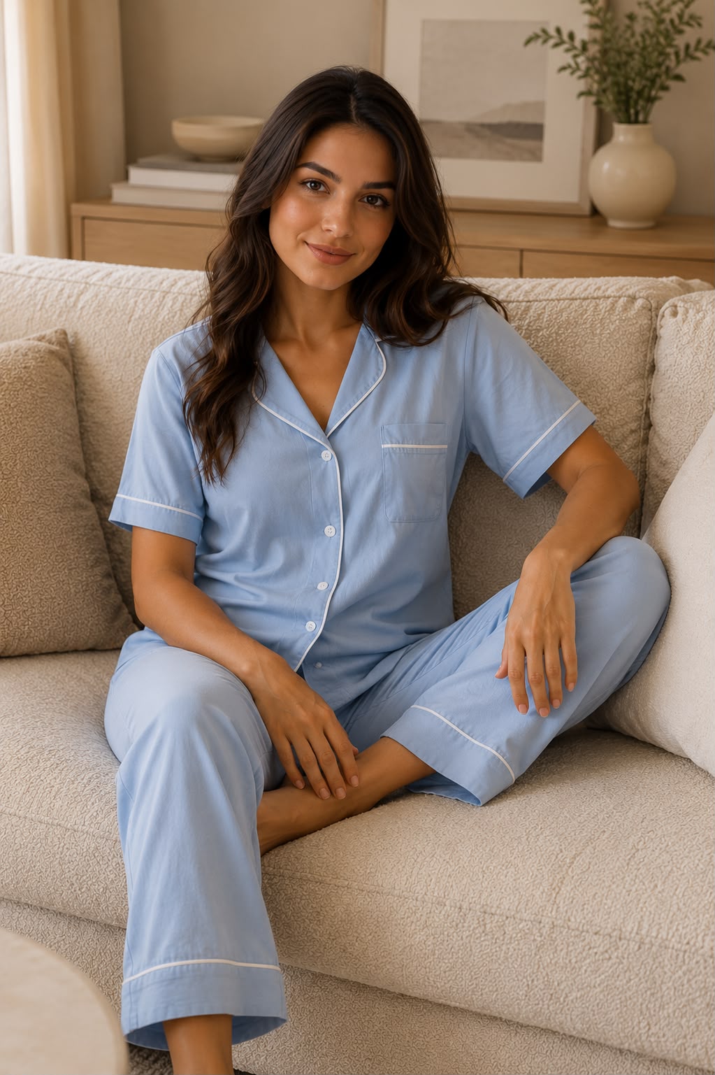 Classic PJ Pants Cotton Wide Leg - Sky Blue