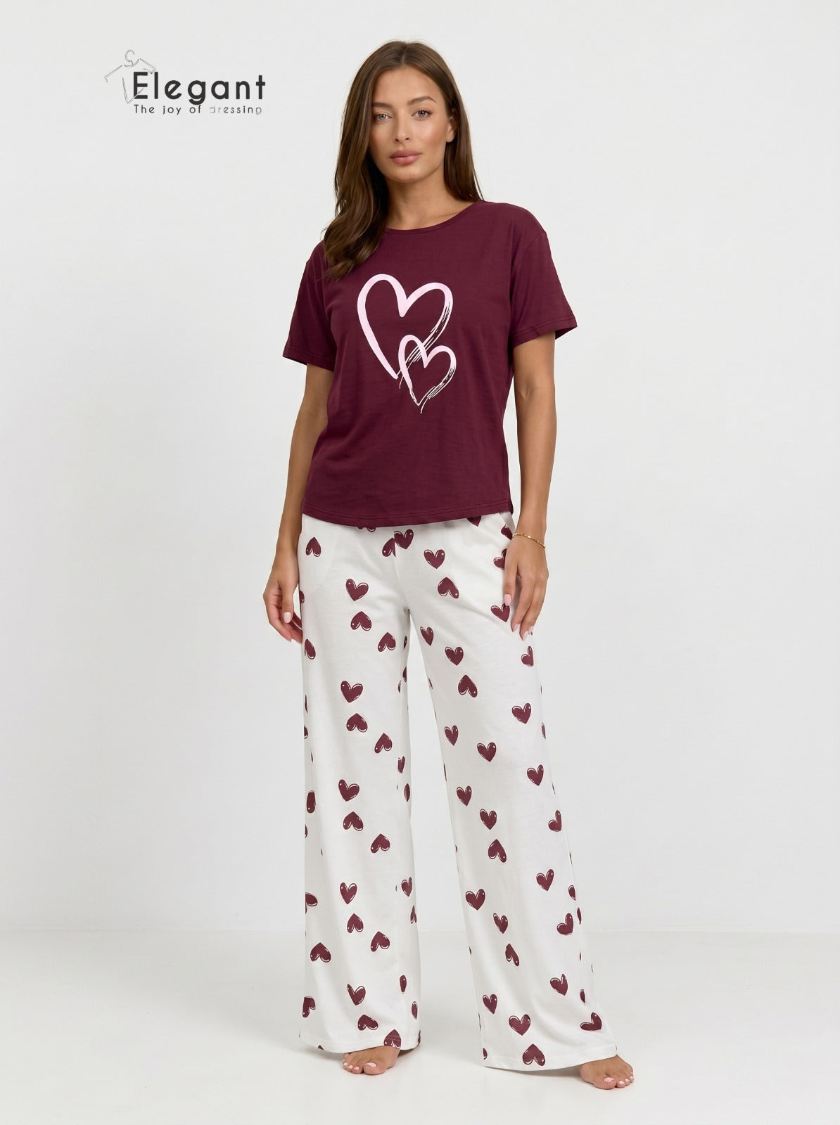 PJs Pants Cotton - Burgundy Minimal Heart