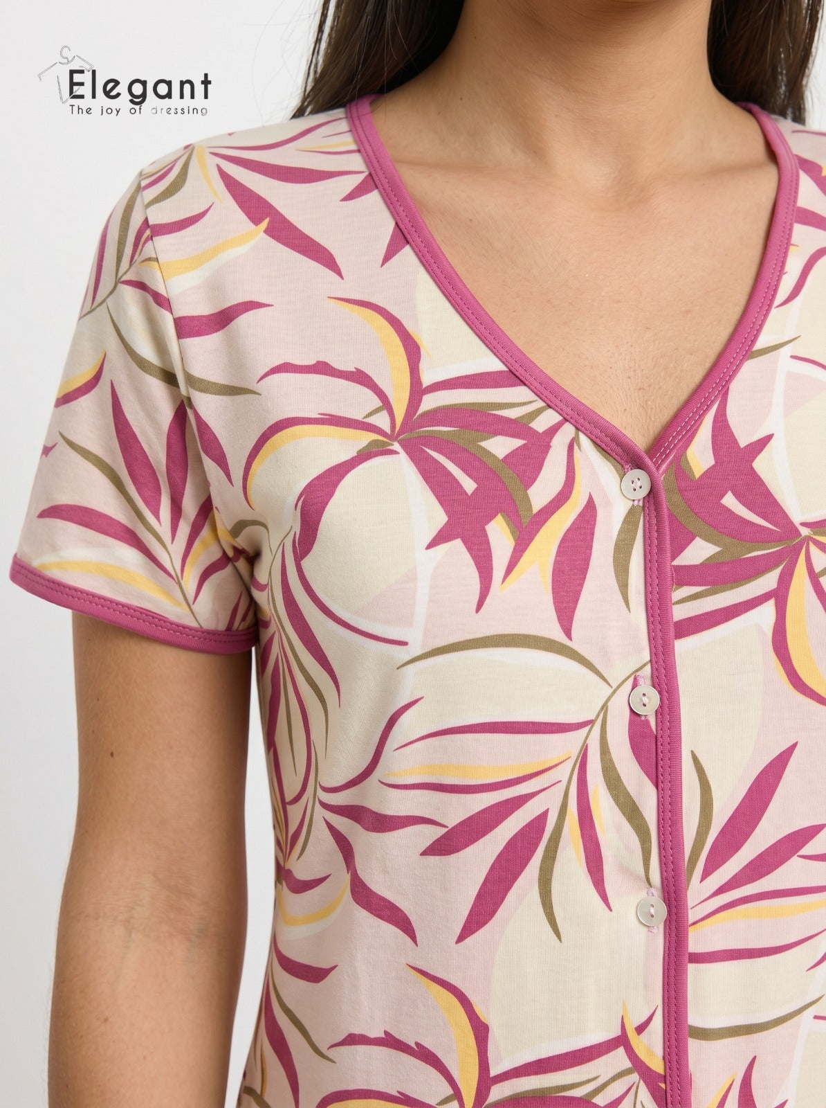 PJ Pants Button Up Viscose Wide Leg - Pink Dancing Palms