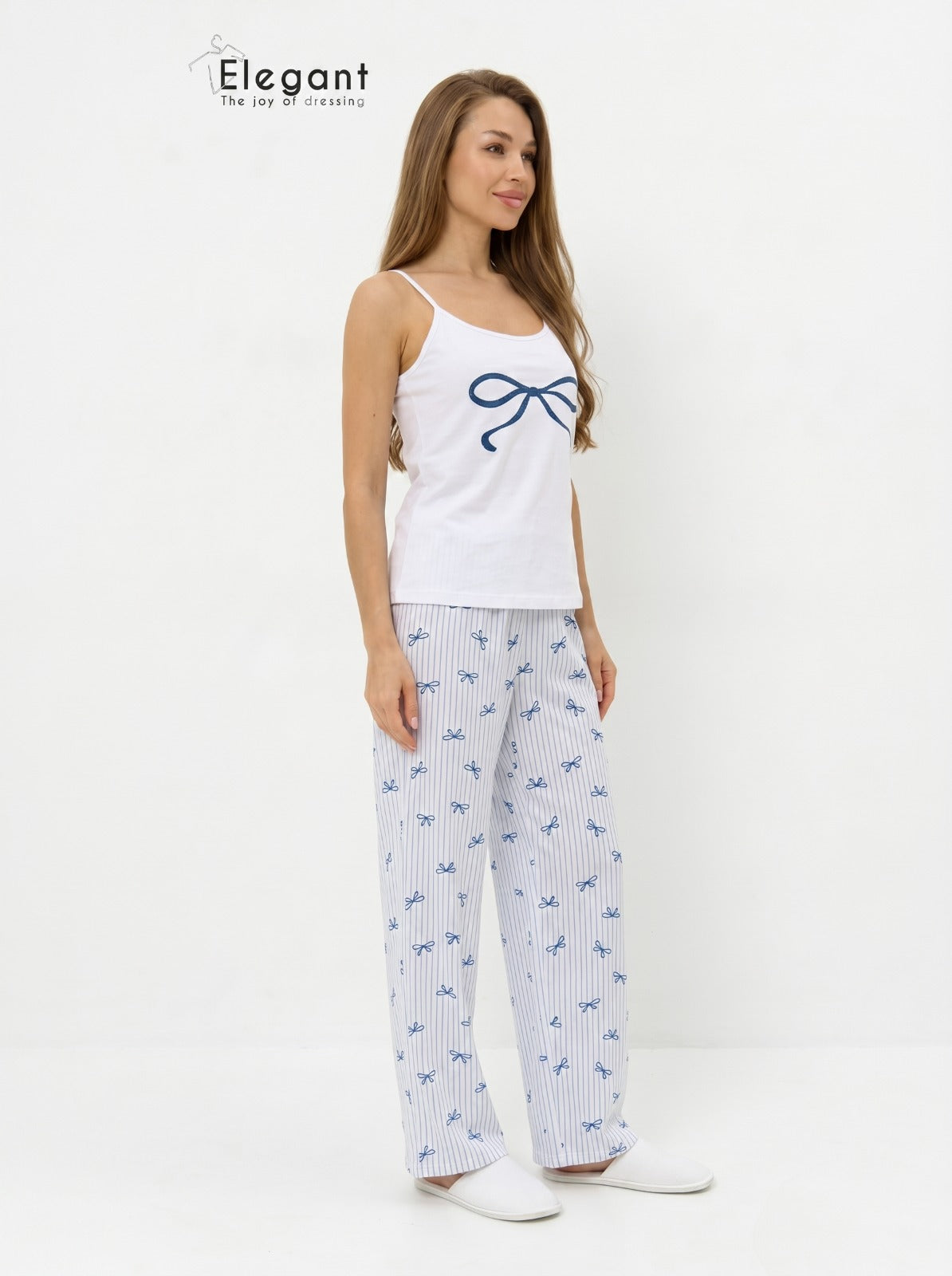 PJ Pants Cotton with straps - White Blue Bow