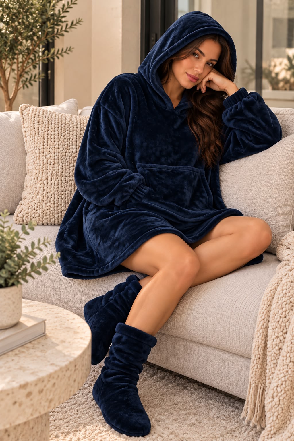 Blanket Hoodie with footwear - Navy
