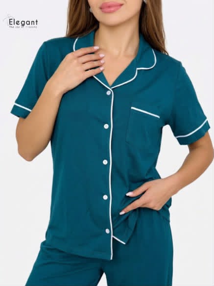 Classic PJ Pants Cotton Wide Leg - Petrol Blue