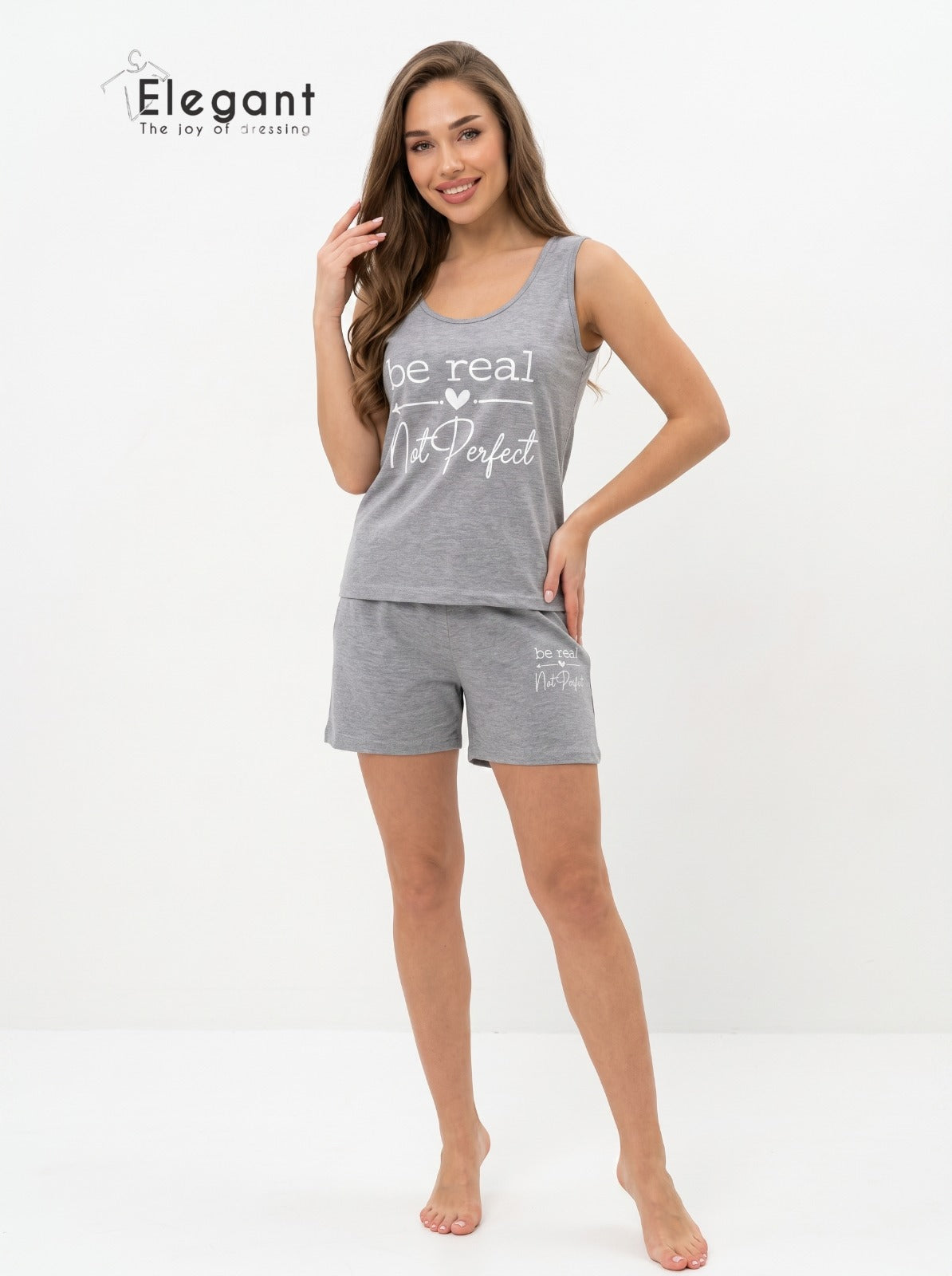 PJ Shorts Cotton Sleeveless Grey, Be Real Not Perfect