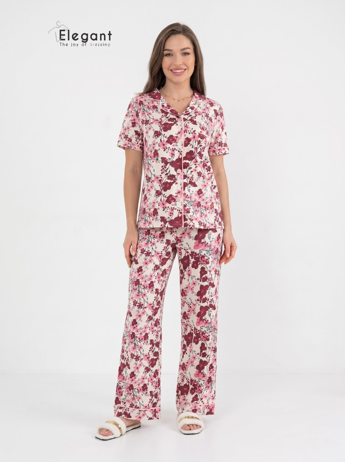 Classic PJ Pants Cotton Wide Leg Printed - Berry Garden