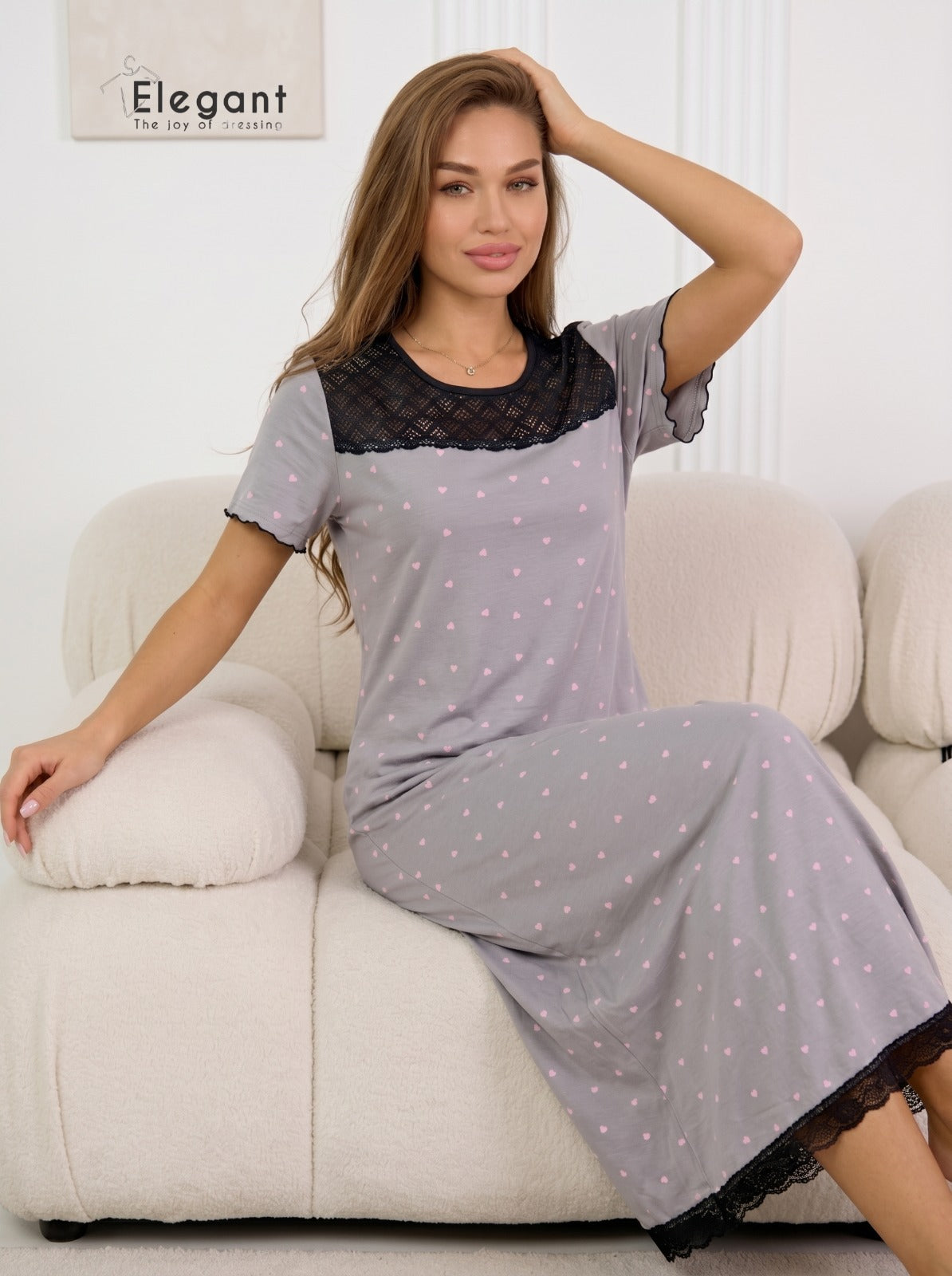 Maxi Galabeya - Grey Heartbeat with Lace
