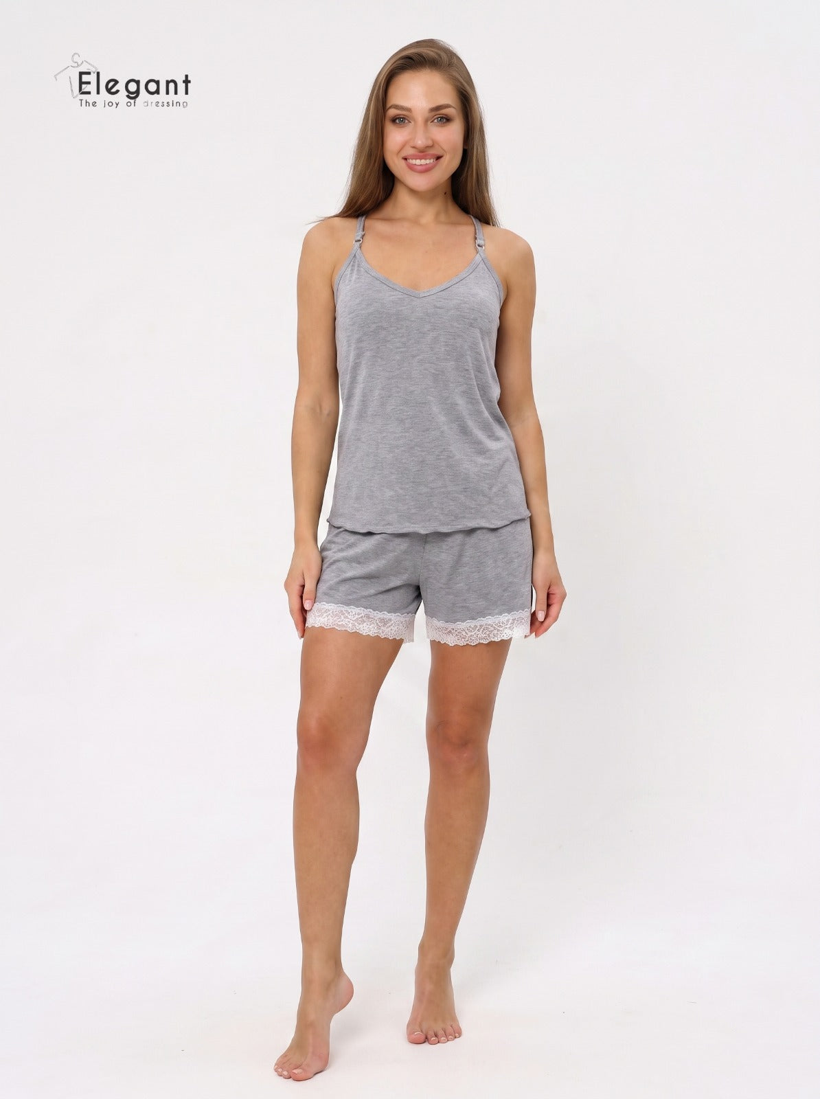 PJ Shorts Cotton - Back Lace  - Grey Melange