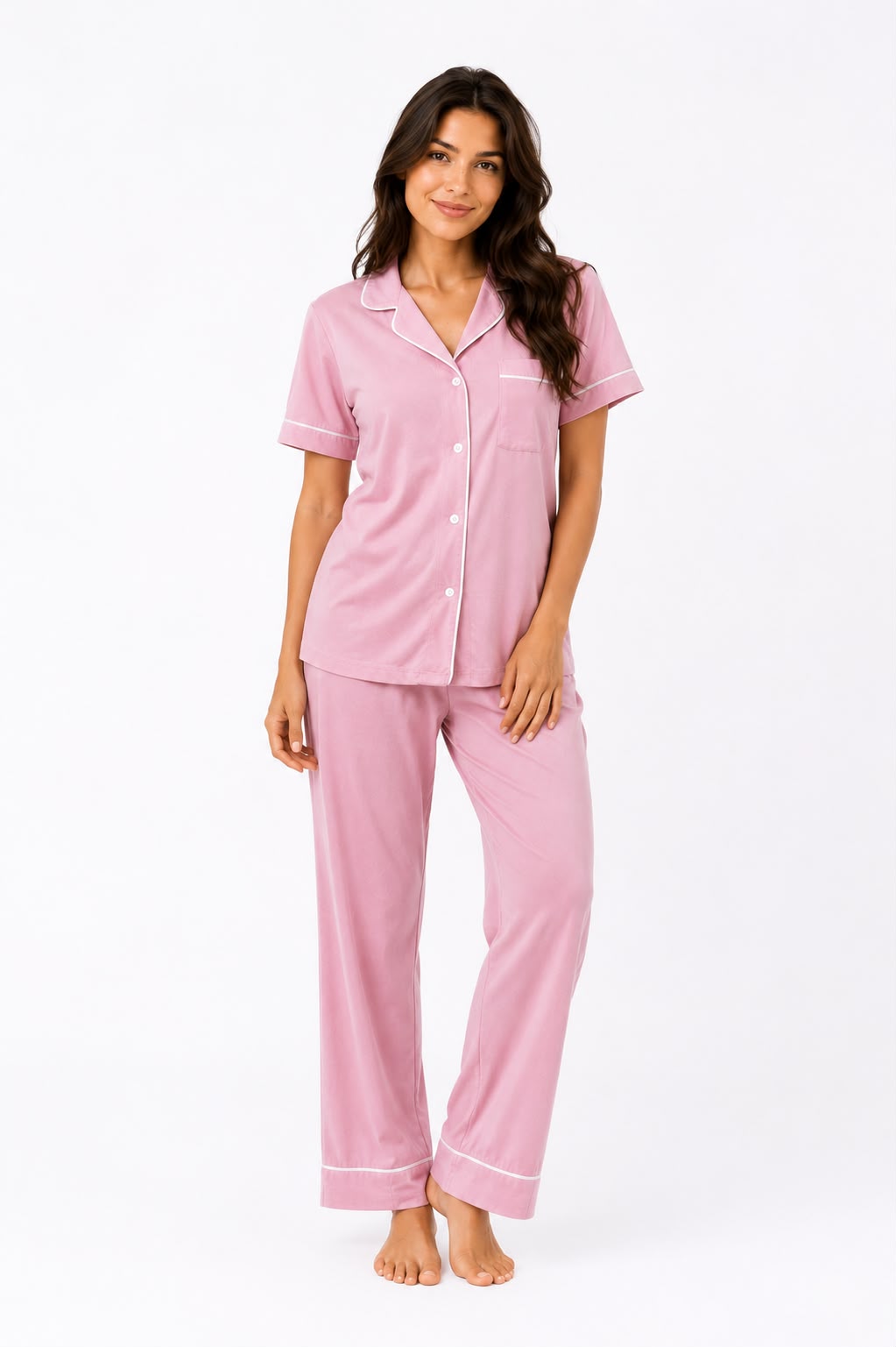 Classic PJ Pants Cotton Wide Leg - Dusty Rose