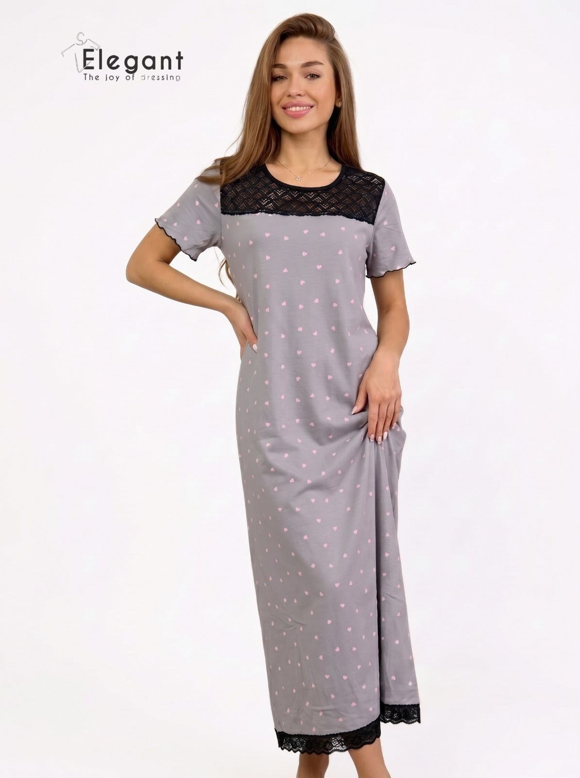 Maxi Galabeya - Grey Heartbeat with Lace