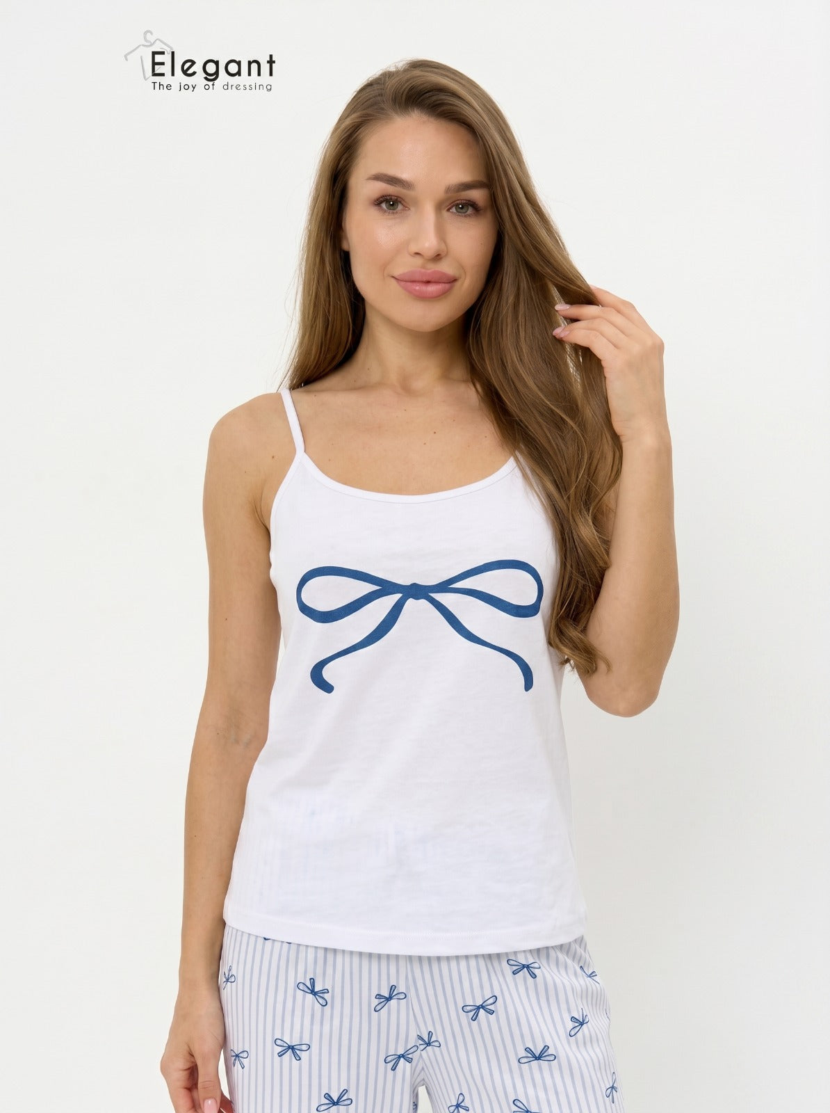 PJ Pants Cotton with straps - White Blue Bow
