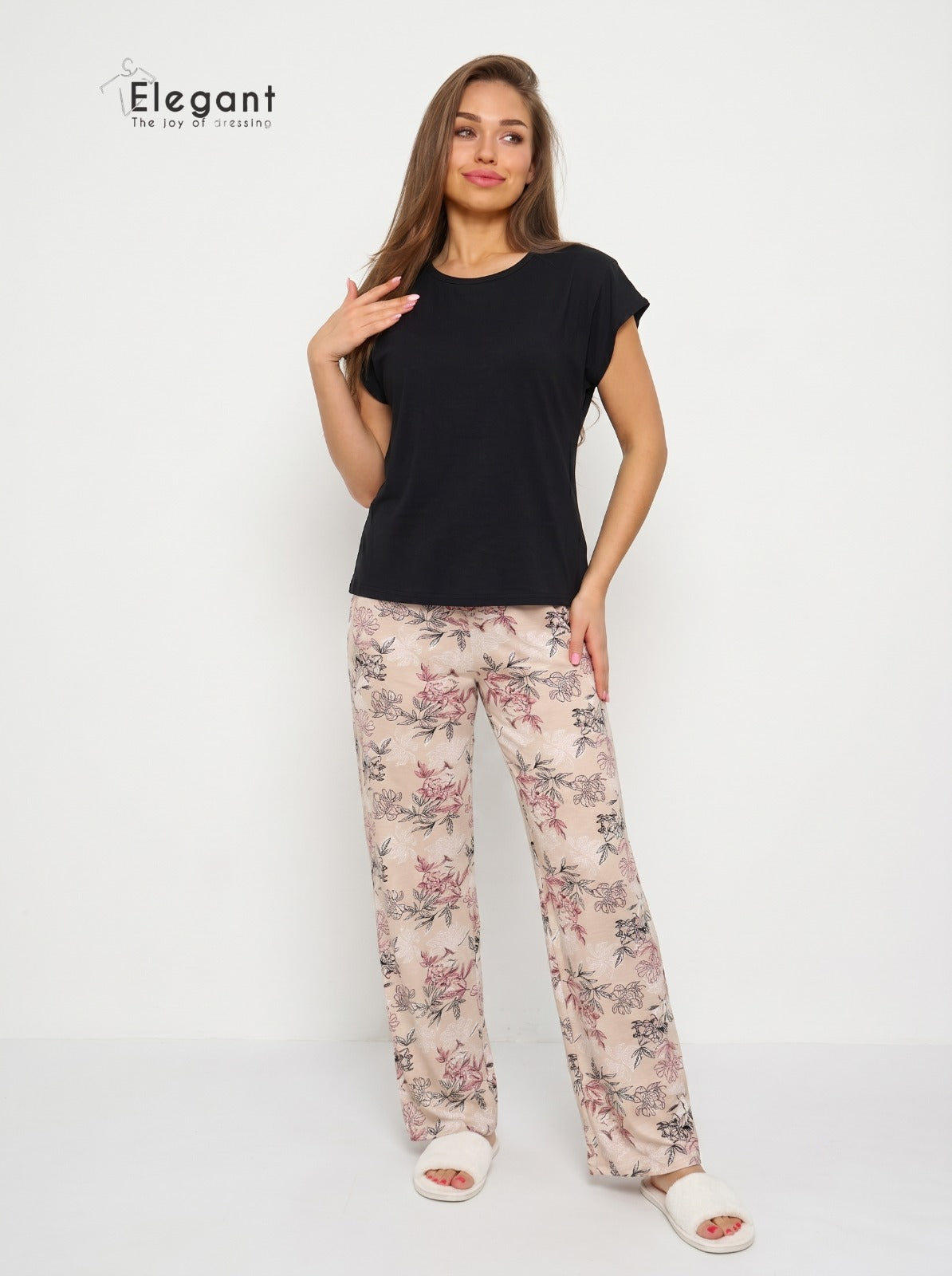PJ Pants Viscose Wide Leg - Floral Black