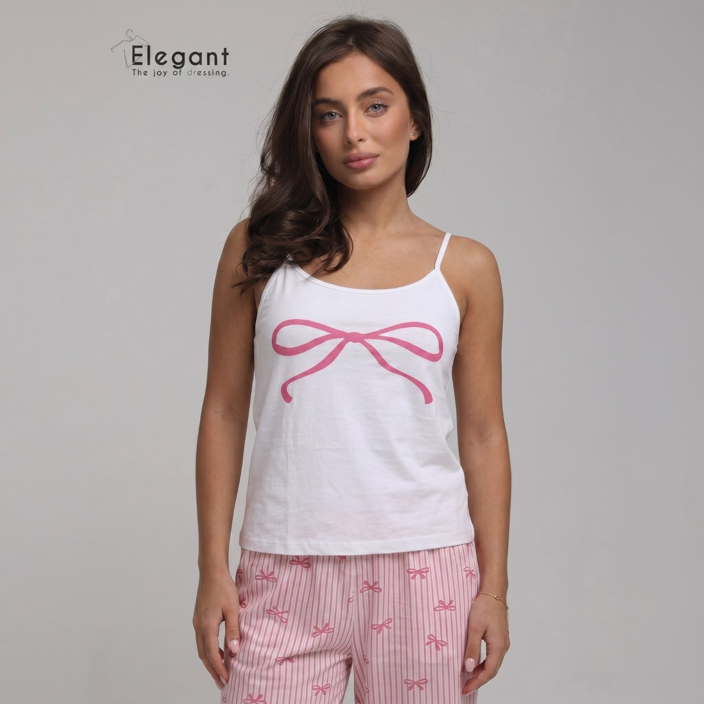 PJ Pants Cotton with straps - White Pink Bow