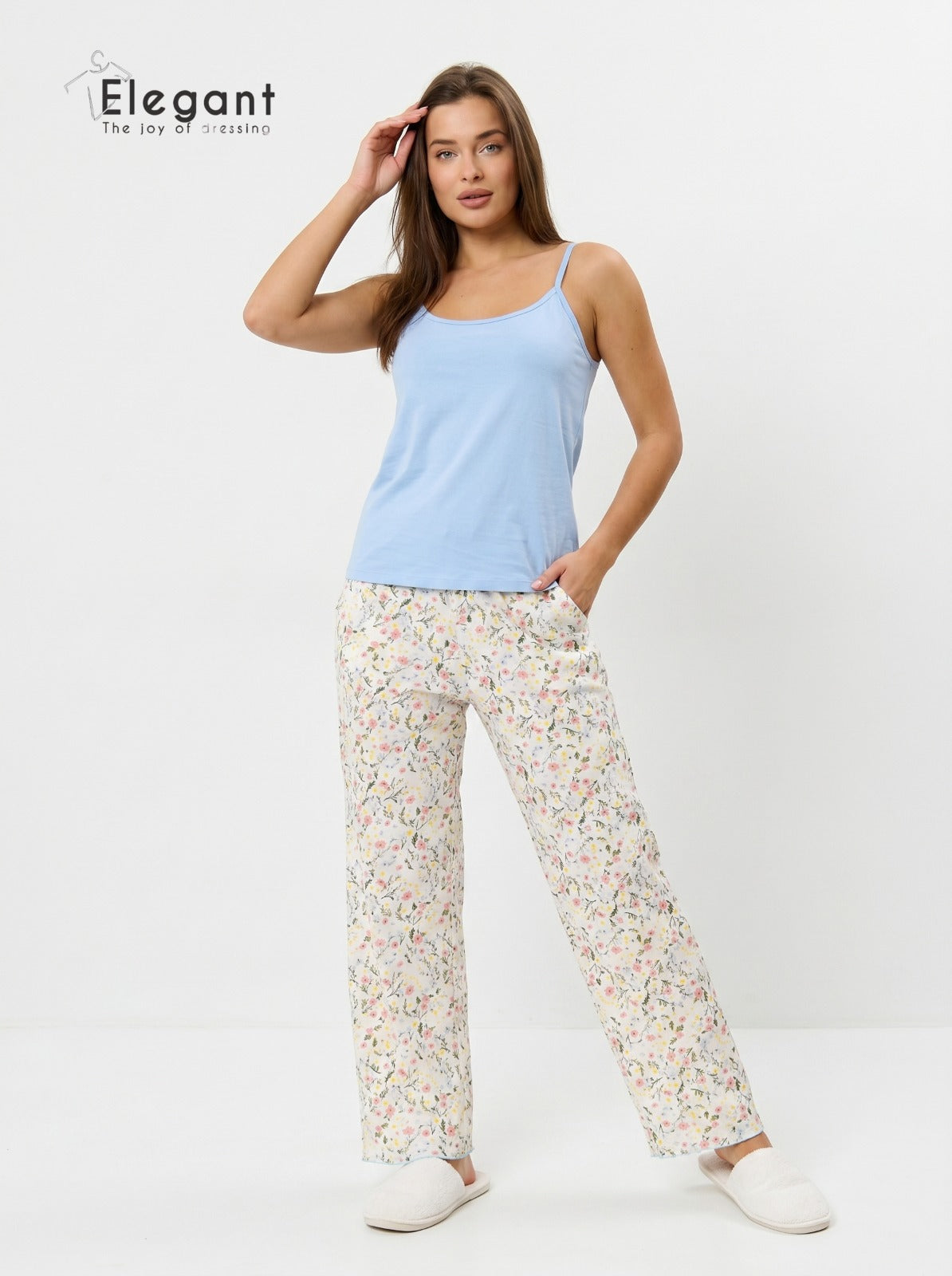 PJ Pants Cotton with straps & pants pocket - Blue Spring Flori