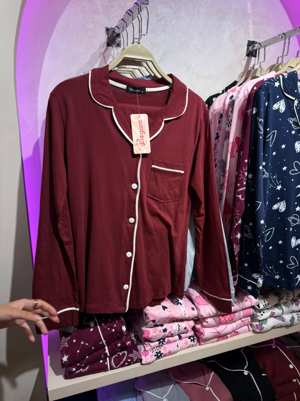 Cotton Long sleeves Wide Leg Classic PJ  - Maroon