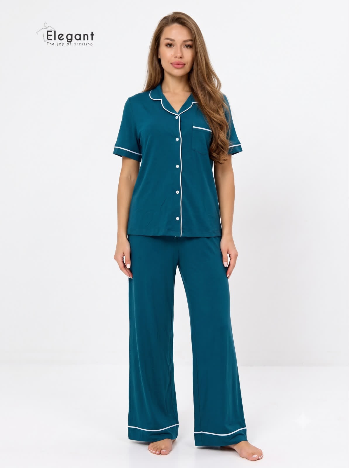 Classic PJ Pants Cotton Wide Leg - Petrol Blue