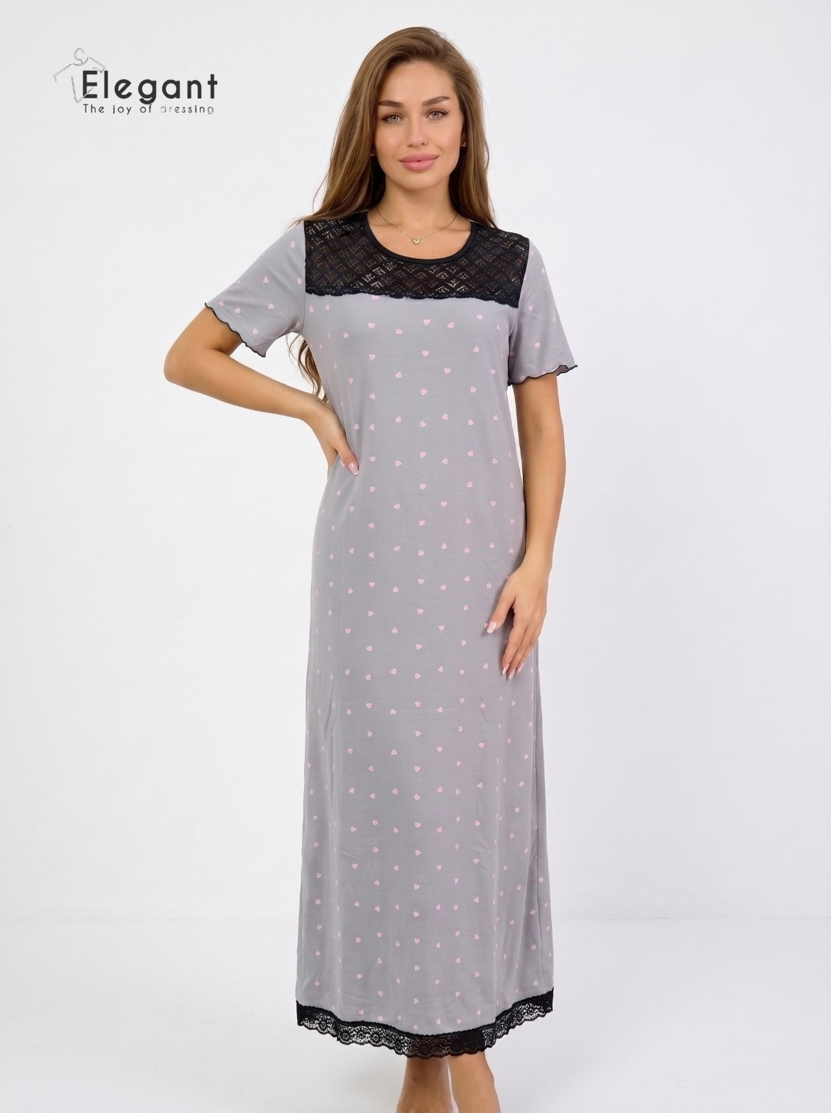 Maxi Galabeya - Grey Heartbeat with Lace