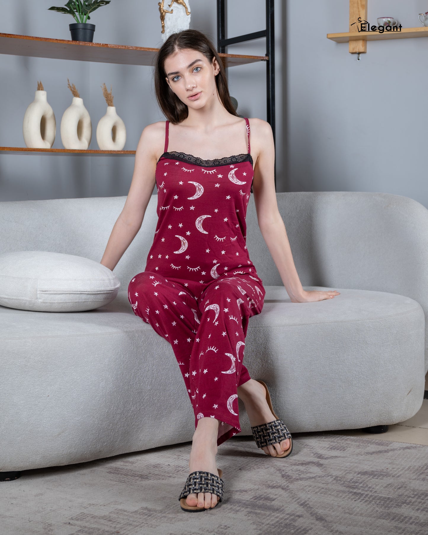 Straps PJs Pants Cotton - Burgundy Crazy Galaxy
